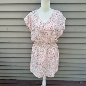 It Hippie Womens Splatter Print V-Neck Open Back Mini Dress White Multi Size S